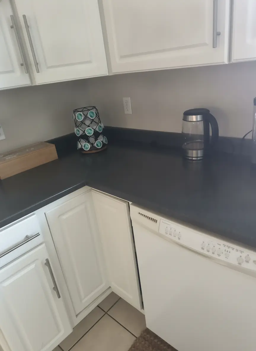 Clear, wiped-down kitchen counter after a Trustyclean cleaning