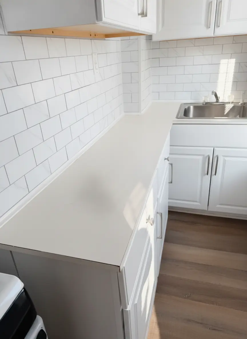 Freshly finished white kitchen cleaned after a renovation in New Bedford